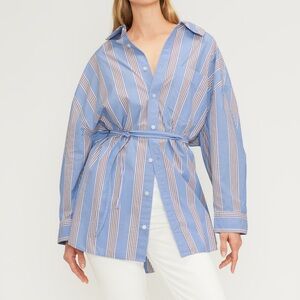 NWT Everlane poplin tie back shirt - blue stripe bow button down